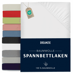 Dreamzie - Spannbettlaken 180x200cm - Baumwolle Oeko Tex Zertifiziert - Weiß - 100% Jersey Spannbetttuch 180x200 180 x 200 cm Weiß Angebot bei HelloDeals
