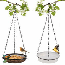 HRAYLTOP 2er Set Vogelfutterspender zum Aufhängen (18x18x3cm,∅18cm)-Metall Vogelfutterhaus für Vögel-Vögel futterstelle zur ganzjährigen-Vogeltränke hängend für Wildvögel im Garten Height 15.75 Inch Angebot bei HelloDeals