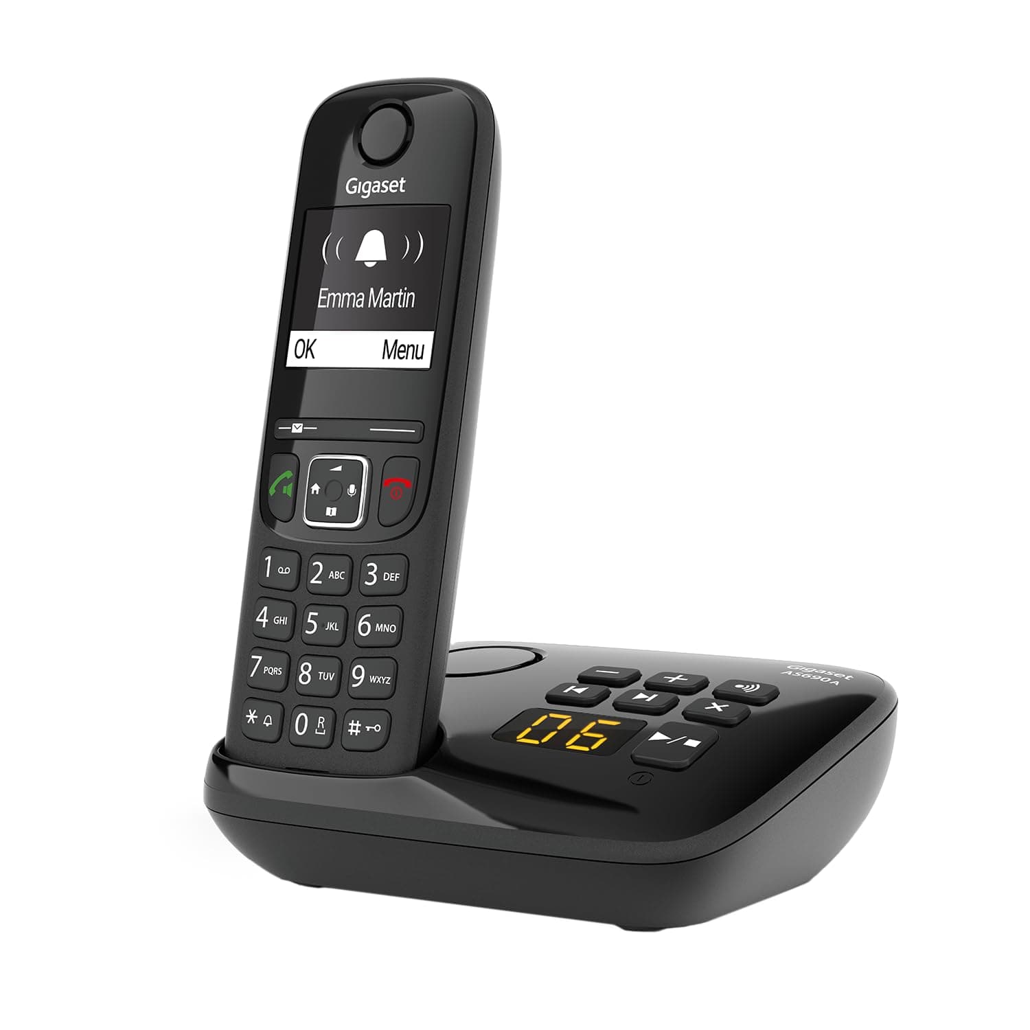 Gigaset AS690A - Schnurloses DECT-Telefon mit Anrufbeantworter - großes, kontrastreiches Display - einstellbare Klangprofile - Freisprechfunktion - Anrufschutz, schwarz [Deutsche Version] 1 Telefon mit AB Eins Schwarz Angebot bei HelloDeals
