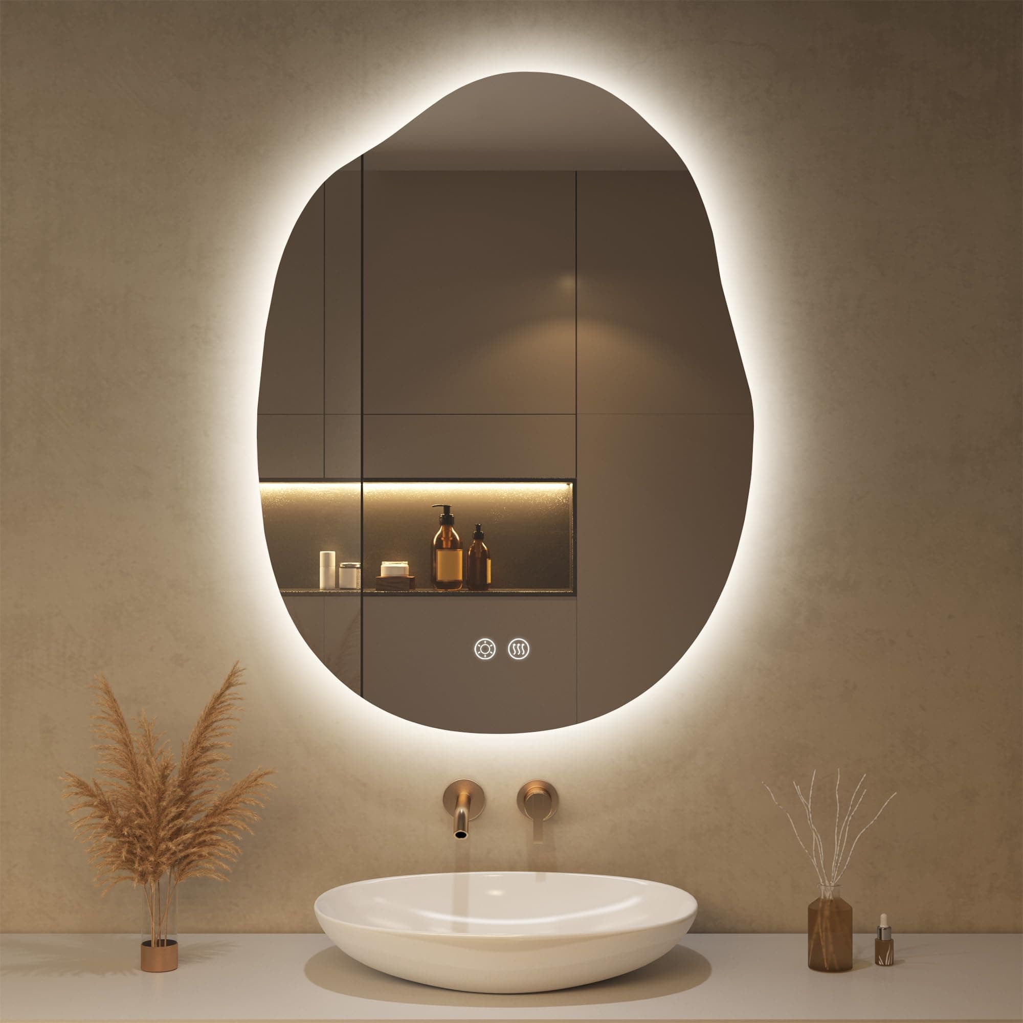 Spiegel mit Beleuchtung Asymmetrischer LED Badspiegel 60 x 80 cm mit Touch-Schalter, Dimmbar 3 Lichtfarbe Einstellbare, Beschlagfrei Badezimmerspiegel mit Beleuchtung, Bruchsicher Asymmetrischer Rahmenlos 80L x 60B cm Angebot bei HelloDeals