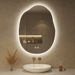 Spiegel mit Beleuchtung Asymmetrischer LED Badspiegel 60 x 80 cm mit Touch-Schalter, Dimmbar 3 Lichtfarbe Einstellbare, Beschlagfrei Badezimmerspiegel mit Beleuchtung, Bruchsicher Asymmetrischer Rahmenlos 80L x 60B cm Angebot bei HelloDeals