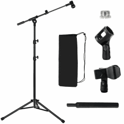 Mikrofonständer Boden Mikrofonstativ für Blue Yeti Samson Q2U Fifine K6 mit Schwenk Arm, Tragetasche, 3/8" auf 5/8" Adapter, 2 Mikrofonklammern und Kabelbinder Angebot bei HelloDeals