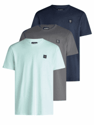 riverso Tshirt Herren Regular Fit RIVGino 3er Set Pack Rundhals Kurzarm Sommer Tee Shirt Logo Schwarz Weiß Orange Grau Blau Gelb Grün S M L XL XXL 3XL 4XL 5XL S Pack 2 (Mint. Tahiti Grey. Navy) Angebot bei HelloDeals