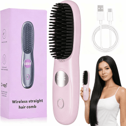 Stylingbürste für Kurze Haare,Glättbürste Kabellos mit LED Anzeige,Glättungskamm verhindert Haarziehen,25s Schneller Keramikerwärmung,3 Wärmestufen für Reisen,Haarfreundliches (Lila) Angebot bei HelloDeals