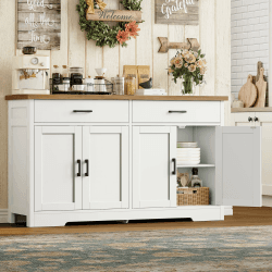 TEENFON 120 cm (B) Sideboard, 80 cm (H) Küchenschrank mit Arbeitsplatte, Buffetschrank mit 2 Schubladen & Verstellbaren Regalen, Küchenzeile für Küche, Wohnzimmer & Flur - 120 x 30 x 80 cm - Weiß Angebot bei HelloDeals