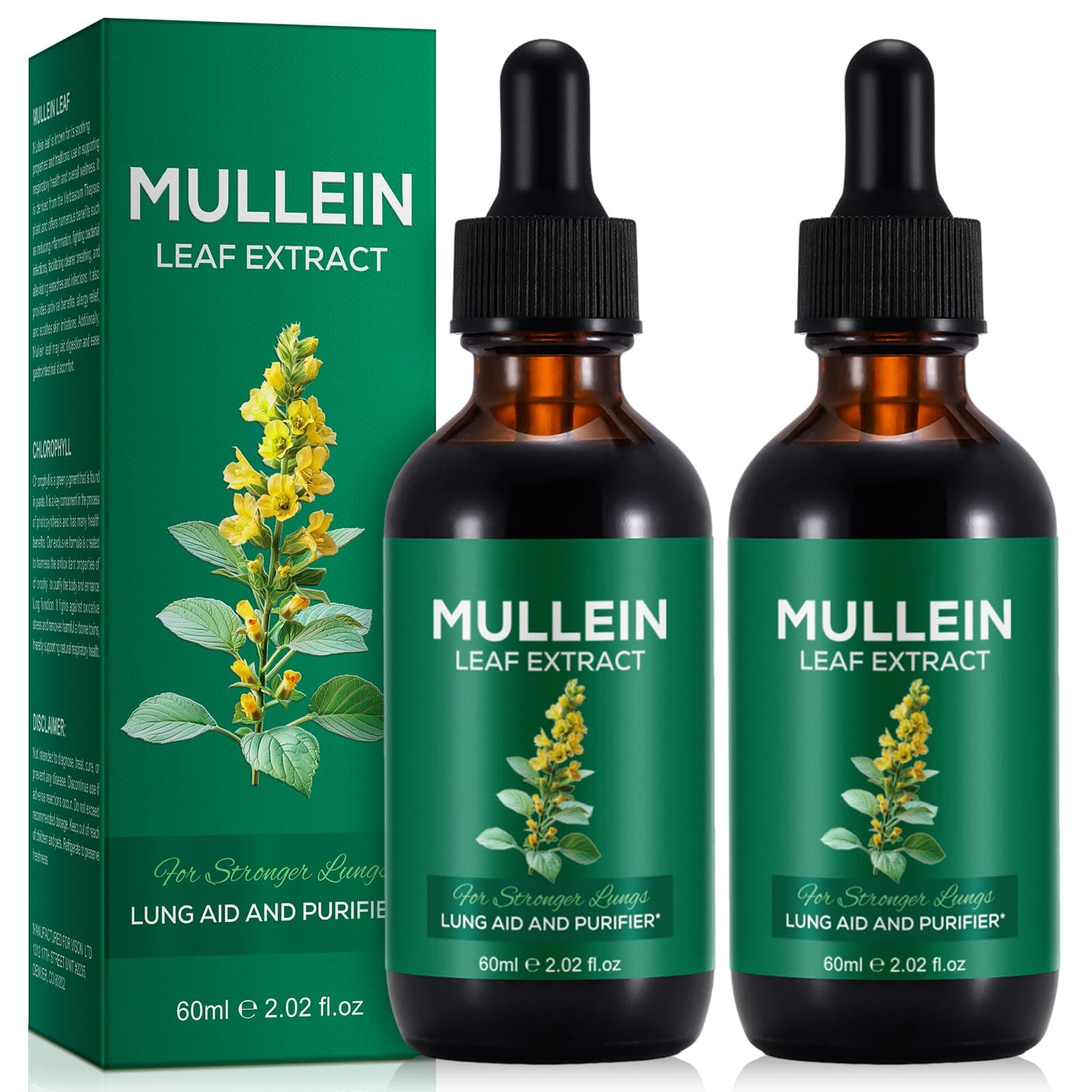 Mullein Leaf Extract,Mullein Leaf Liquid Drops,Kraftvoller Königskerzenblatt-Extrakt für Lungenreinigung und gesunde Atmung, 2-Monats-Vorrat, 60 ml, 2er-Pack 60 ml (2er Pack) Angebot bei HelloDeals
