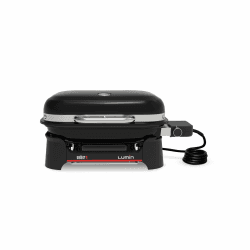 Weber Lumin Compact Tragbarer Kompakter Elektrogrill, Bis zu 315 °C, mit Deckelthermometer, Porzellanemaillierte Gusseisenroste, 43 x 32 cm Grillfläche, Schwarz (1502044) ohne Stand Lumin Compact 2026 Angebot bei HelloDeals