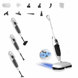 2-in-1 Dampfreiniger Mop mit Handgerät, 30s Schnellaufheizung, 4 Mikrofaserpads, Für alle Hartböden und Teppiche,entfernt 99,9%,weiß Angebot bei HelloDeals