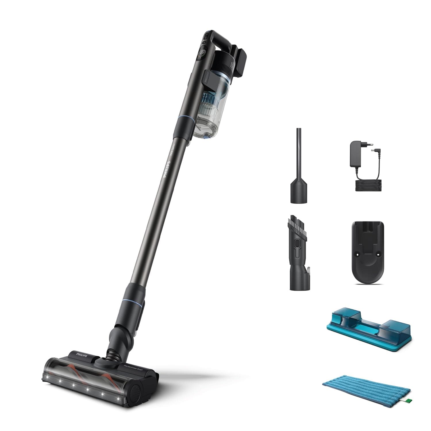 Philips kabelloser Akku-Staubsauger Aqua 7000 Serie, Digitaler Motor, PowerCyclone 12, Mit LED-Leuchten, Aufsteckbares Aqua-Modul, bis zu 80 Minuten Laufzeit, mit 2 Zubehörteilen, Blau (XC7053/01) Waschsauger 7000 80 Min Laufzeit Angebot bei HelloDeals