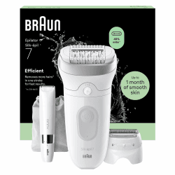 Braun Silk·épil 7, Epilierer Damen mit Breitem Kopf für eine Einfache Haarentfernung, Nass & Trocken, Langanhaltend Glatte Haut — Inkl. Rasieraufsatz, Trimmeraufsatz und Mini Rasierer — 7-441, Silber Angebot bei HelloDeals