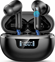 Bluetooth Kopfhörer, Kopfhörer Kabellos Bluetooth 5.4, Kabellose Kopfhörer 40 Std Spielzeit Tiefer Bass mit LED-Anzeige, In Ear Kopfhörer mit ENC Noise Cancelling Mic, IP7 Wasserdicht Ohrhörer Tiefschwarz Kabellos Angebot bei HelloDeals