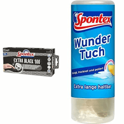 Spontex Bundle Extra Black Einmalhandschuhe, latexfrei, Größe S, schwarz, 100er Pack + Wundertuch Bundle mit Extra Black S Angebot bei HelloDeals