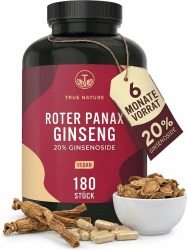 Roter Panax Ginseng hochdosiert | 180 Kapseln mit 600mg (20:1 Extrakt) pro Kapsel | 20% Ginsenoside | hohe Reichweite (3 Monate Vorrat) | C.A. Meyer Premium-Rohstoff - TRUE NATURE 129 g (1er Pack) Angebot bei HelloDeals