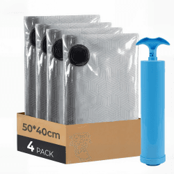 Vakuumbeutel für Kleidung, 4er-Set Vakuumbeutel (4 * 50x40cm), Vacuum Bags for Clothing mit Handpumpe für Reisen, Umzüge, Aufbewahrung 4pcs-M 4pcs-M Angebot bei HelloDeals