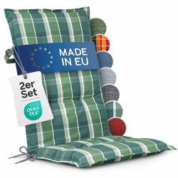 Hochlehner Auflagen 2er Set - 120x50 cm - Gartenstuhlauflagen Sitzauflagen - Oeko-Tex zertifiziert - Hochlehner Polster - Gartenstuhl Stuhlauflagen mit Befestigung - Made in EU - Grün-Kariert 2-Stück Grün-kariert Angebot bei HelloDeals