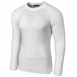 Baxboy Strickpullover Herren Two Tone Rundhals Pullover Grobstrick B-8056 L Weiß Angebot bei HelloDeals
