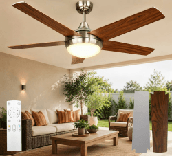 Deckenventilator mit Beleuchtung, Leiser DC-Ventilator 132cm mit Fernbedienung, Dimmbare Lampe 3000K-6500K, 5 Flügel, 6 Geschwindigkeiten, Timer, für Schlafzimmer, Esszimmer, Wohnzimmer, Küche, Büro Angebot bei HelloDeals