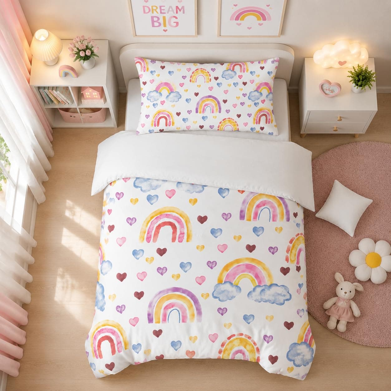 Regenbogen Bettwäsche 100x135 für Mädchen Kinder, Weich Mikrofaser Bettbezug Atmungsaktiv Kinderbettwäsche 100x135 mit Reißverschluss+40x60 Kissenbezüge 100x135cm+40x60cm Regenbogen Angebot bei HelloDeals