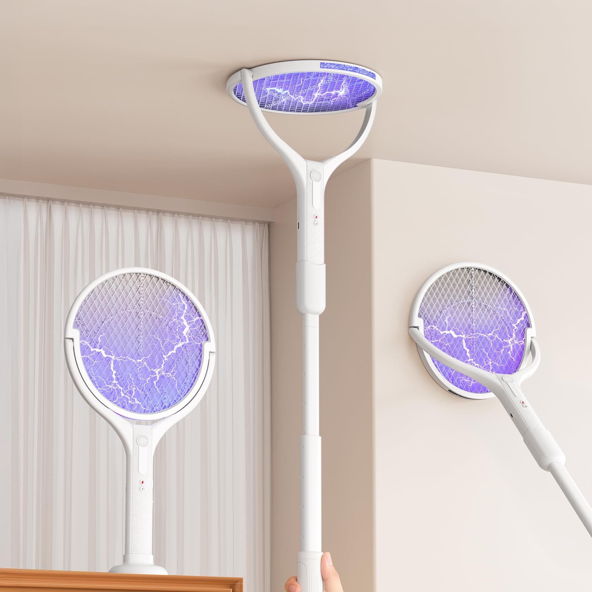 Elektrische Fliegenklatsche Extra Stark 4000V mit Ausziehbarer Verlängerungsstange & Drehkopf, 1800mAh 2 in 1 Elektro Mückenklatsche Purpurlicht Moskito Lampe Fly Swatter für Innen Außen Angebot bei HelloDeals
