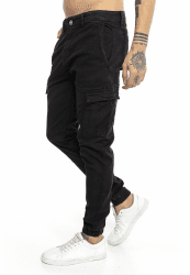 Redbridge Herren Jogger Denim Cargo Hose Colored Jeans Jeanshose schmales Bein 30W / 32L Schwarz Angebot bei HelloDeals