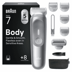 Braun Bodygroomer Series 7, Kabelloser Körperrasierer Herren, BG7555, Grau - Trimmer für Intimbereich und Körper, Körperhaartrimmer mit 100 Min. Akku, Wasserdicht, Inkl. 8 Zubehörteile Und Etui + 8 Aufsätze Angebot bei HelloDeals