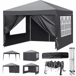 LEADZM Pavillon 3x3m,Pop-up Faltpavillon,Wasserdichter,Winterfest,Höhenverstellbar,UV Schutz 50+,Stahlrahmen,fur Garten,Party,Camping,Outdoor,mit 4 Seitenteilen,Dunkelgrau Dunkelgrau 3x3-4 Seitenteilen Angebot bei HelloDeals
