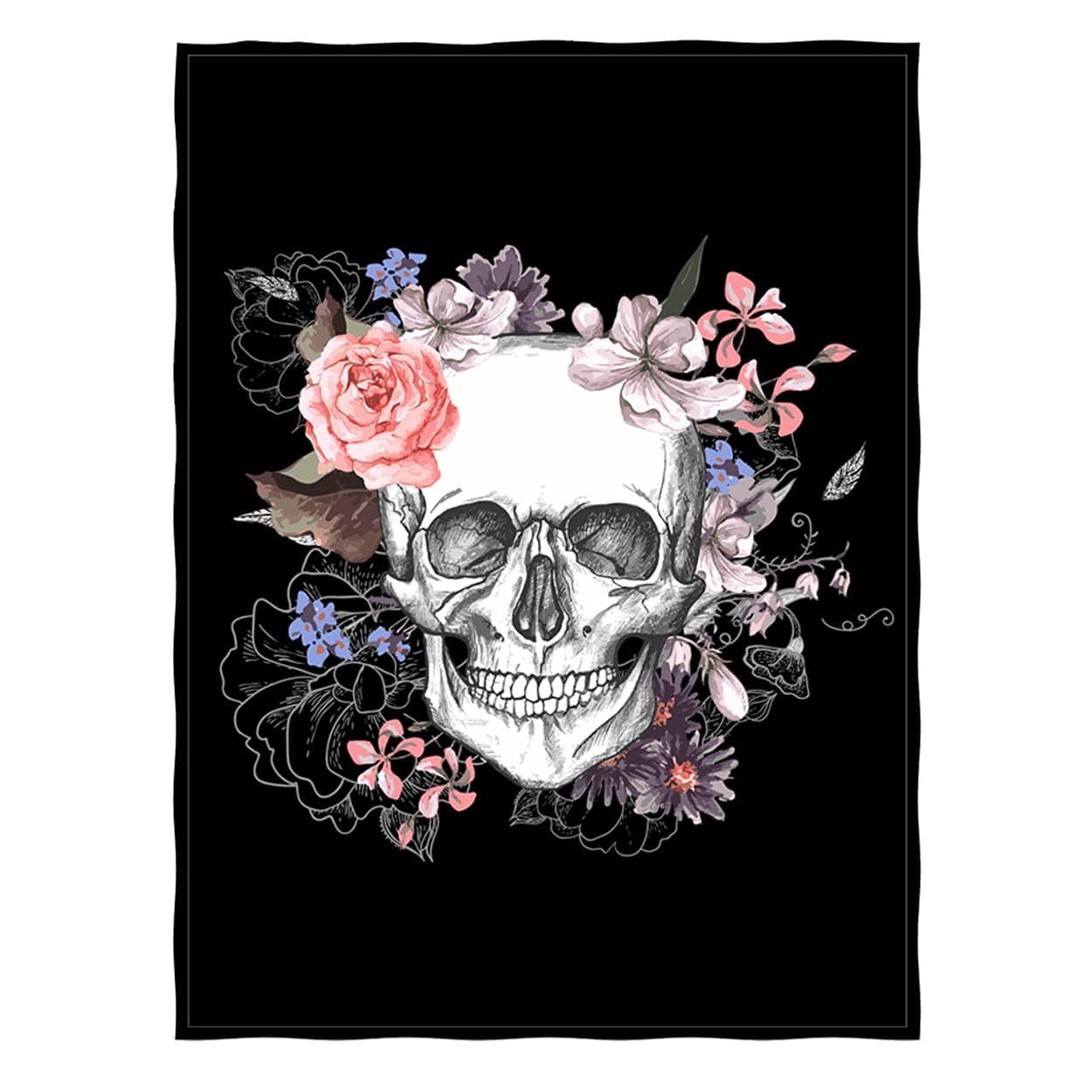 Totenkopf-Überwurfdecke, Zuckerschädel und Blumen, warme Fleecedecke für Sofa, Couch, Bett, Stuhl für Paare, Erwachsene, 200 x 150 cm Schwarz / Weiß Angebot bei HelloDeals