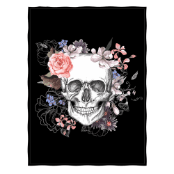 Totenkopf-Überwurfdecke, Zuckerschädel und Blumen, warme Fleecedecke für Sofa, Couch, Bett, Stuhl für Paare, Erwachsene, 200 x 150 cm Schwarz / Weiß Angebot bei HelloDeals