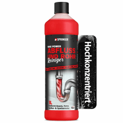 SPRINGER HX3000 - Rohr & Abflussreiniger MAX POWER - 1 L - Made in Germany - Extra starker Rohrreiniger - Power-Reiniger gegen Rohrverstopfungen durch Haare, Fett, Seife, etc. - Für Bad & Küche Angebot bei HelloDeals