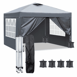 Pavillon 3x3m Pop-Up Faltpavillon,Wasserdicht Winterfest,Höhenverstellbar,Belüftungssystem,Stahlgestell UV-Schutz 50+,mit 4 Seitenwänden & 4 Sandsäcken,Für Garten,Camping,Party (Anthrazit) Angebot bei HelloDeals