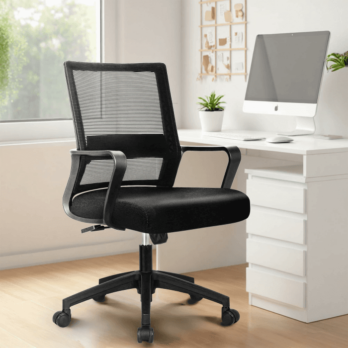 Ergonomischer Bürostuhl, Lendenwirbelstütze, höhenverstellbarer Chefsessel, Drehstuhl, Netzstuhl (Schwarz - Premium) Schwarz-3 Angebot bei HelloDeals