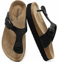 Plateau Zehentrenner Damen – Bequeme Kork Fußbett Sandalen mit Verstellbarer Schnalle, Rutschfeste Sommer Schlappen & Stylische Flip Flops für Frauen Schwarz 40 EU Angebot bei HelloDeals
