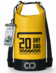 Lamicall Dry Bag, wasserdichte Tasche - [Robust & Kratzfest] 5L/10L/20L/30L/40L Rucksack Wasserdicht Beutel, Waterproof Bag Drybag für Wassersport/Strand/Bootsport, Freie 100% wasserfeste Handyhülle 20 Liter -Gelb Angebot bei HelloDeals