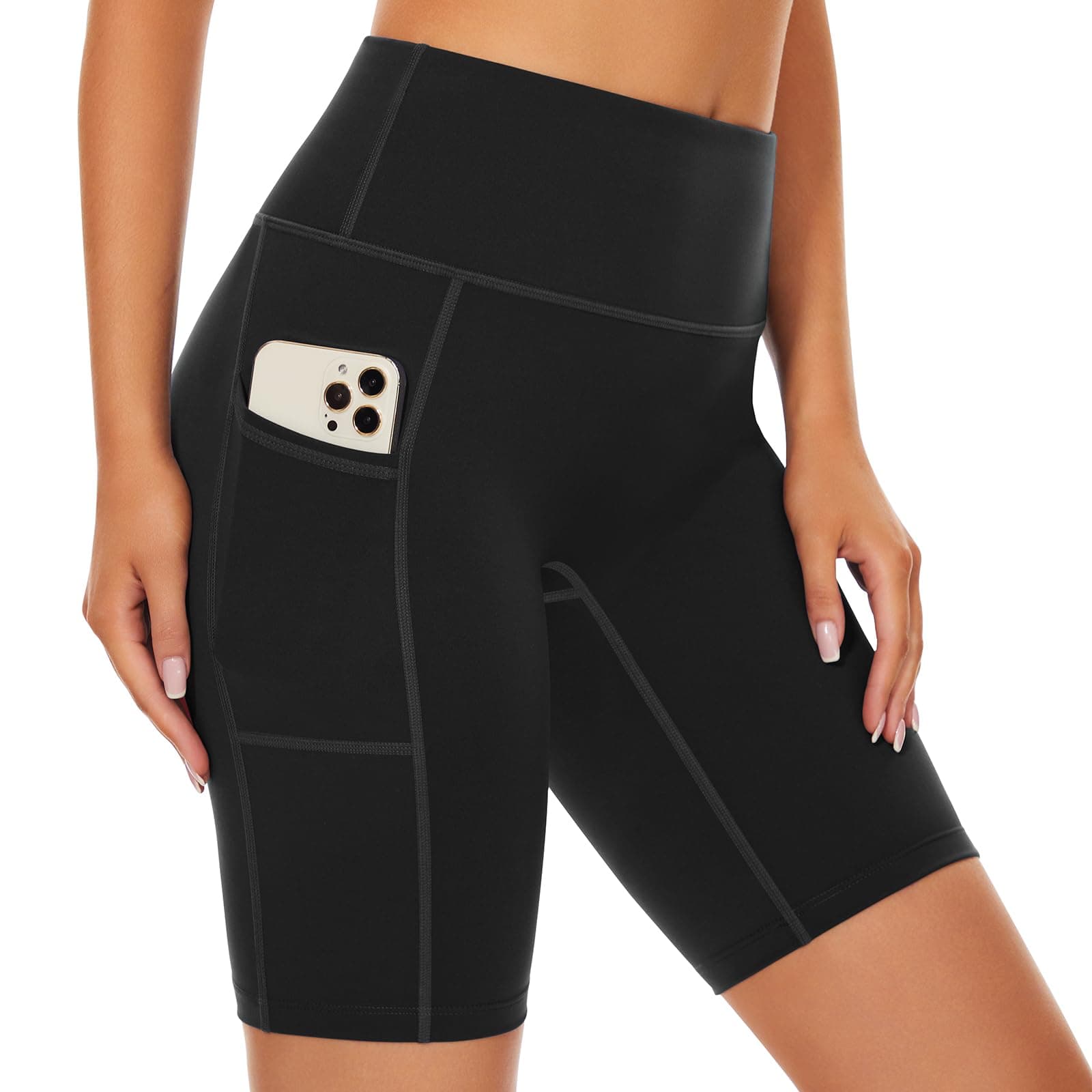 SIMIYA Laufhose Kurz Damen Radlerhose, Leggings Kurz mit Tasche High Waist Sporthose Kurz Damen Gym Shorts L Schwarz-lang Angebot bei HelloDeals