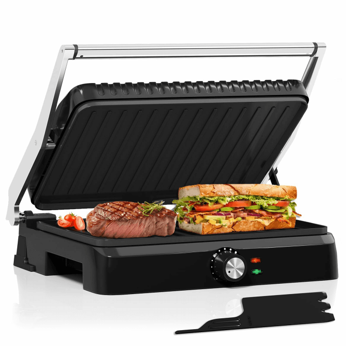 3 in 1 Kontaktgrill 2200W, 180° vollständig öffnbar Tischgrill mit Antihaft-Beschichtung, Panini Grill & Sandwichmaker, fettarm mit Auffangschale, einfach reinigbar für Haushalt Familie 34X23CM Angebot bei HelloDeals