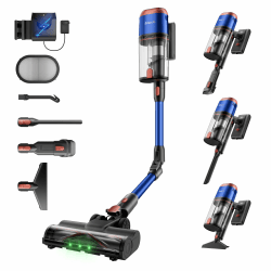 V15 Ultra Akku Staubsauger 58000Pa/600W/75Min, Staubsauger Kabellos mit Dual-Staubbehälter 1,8L, Anti-Verhedderungs V-Bürste, Flexibles Rohr, für Teppich Tierhaare Hartböden Blau Angebot bei HelloDeals