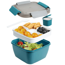 Greentainer Salatbehälter mit 3 Fächer und Dressingbehälter und 1 Gabel,Aauslaufsicher Salatbox-to-go für Salat und Snacks,1500 ml Lunchbox für Schule,Arbeit,Picknick, Reisen,Camping 1500 ML Dunkelblau Angebot bei HelloDeals