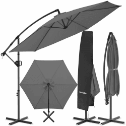 TecTake® Ampelschirm Ø 300 cm, wetterfest, 360° drehbar, neigbar, mit Handkurbel und Doppeldach, Sonnenschirm, Marktschirm, Freiarmschirm, Seitenstandschirm, Gartenschirm, Sonnenschutzschirm grau Angebot bei HelloDeals