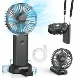 Timiyou Handventilator Mini Tragbarer USB-Lüfter mit 3000mAh Akku – Faltbar, Wiederaufladbar, 90° Verstellbar, 3 Geschwindigkeiten, Mit Sockel und Umhängeband für Zuhause, Büro, Reisen, Camping Dunkelschwarz Angebot bei HelloDeals