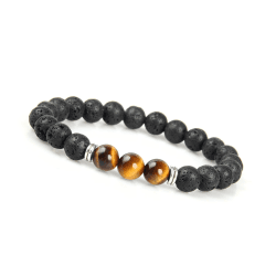 GD GOOD.designs Chakra Perlenarmband Lavastein für Herren | Naturstein Armband mit schwarzen Lava Perlen | Unisize Energiearmband Männer Tigerauge Angebot bei HelloDeals