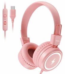 Kinder Kopfhörer für Schule, USB Typ C Kinder Kopfhörer mit LED-Leuchten, verdrahtete Jungen Mädchen Kopfhörer mit Safe Limiter 85dB/94dB, Faltbare On Ear Kopfhörer mit Mikrofonen für Schule Rosa Angebot bei HelloDeals