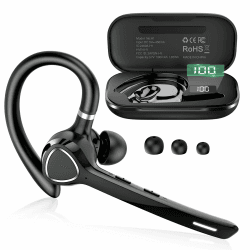 Bluetooth Headset, V5.4 Wireless Freisprech Telefon mit CVC 8.0 und ENC Dual Mikrofon, Bluetooth Ohrhörer mit 90h Spielzeit Mic Mute Zwei-Geräte-Verbindung für Büro Business Autofahren, Schwarz Angebot bei HelloDeals