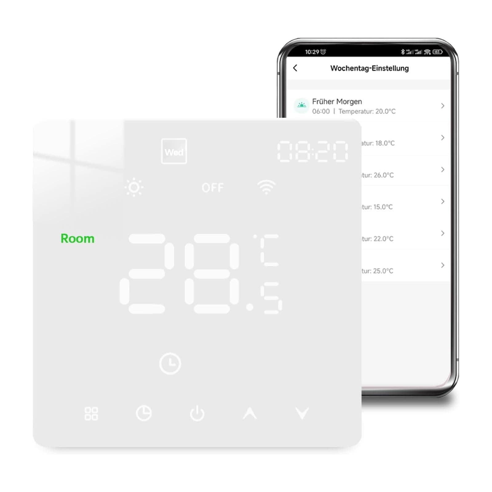 WiFi Thermostat Fussbodenheizung Für Wasser Fußbodenheizung, Programmierbar Raumthermostat, Thermostate Heizung kompatibel mit Alexa, Google Home, Tuya, 230V Weiß Angebot bei HelloDeals