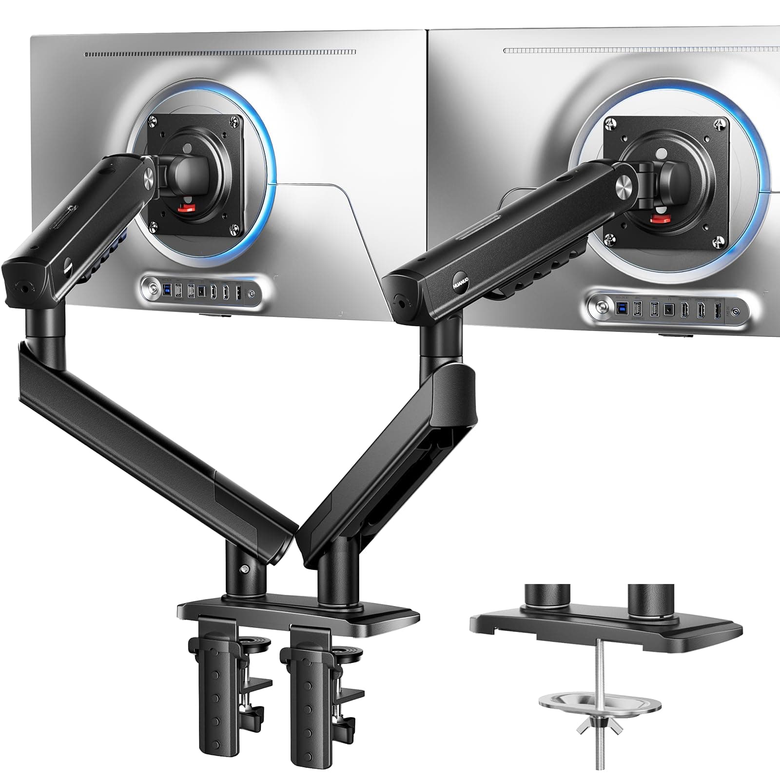 HUANUO MonitorHalterung 2 Monitore für 13–32 Zoll, MechaSpring Bildschirmhalterung bis 9 kg, FlowLift Pro Monitorarm (Neigung/Schwenk/Rotation) werkzeuglos montierbar VESA 75/100 mm, für Gaming&Office Angebot bei HelloDeals