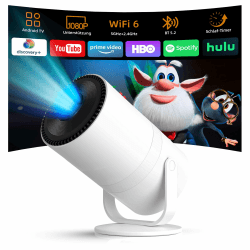 【Android 14 & integrierte Apps】 Tecaki Mini-Projektor mit WiFi 6 und Bluetooth 5.2, tragbarer Projektor 1080P, um 180° drehbar, mit automatischer Trapezkorrektur für das Schlafzimmer zu Hause Angebot bei HelloDeals