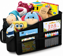 WOCVRYY Autositz Organizer Auto Kinder Rücksitz Zubehör Innenraum Frauen Beifahrersitz Organizer für Spielzeug Bücher Snacks mit Getränkehalter Gurtbefestigung Angebot bei HelloDeals