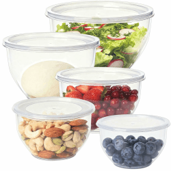 Greentainer Salatschüssel mit Deckel, Rührschüsseln Set aus Kunststoff, Stapelbare Nesting-Schüssel-Set für Küche,Große Schüsselset,Servierschalen ideal zum Mischen und Servieren,Transparent Durchsichtig Angebot bei HelloDeals