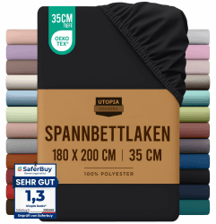 Utopia Bedding - Spannbettlaken 180x200cm - Schwarz - Gebürstete Polyester-Mikrofaser Spannbetttuch - 35 cm Tiefe Tasche Schwarz 180X200 cm Angebot bei HelloDeals