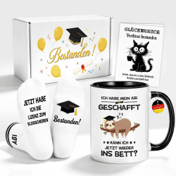 TUZELIYA Abitur 2026 Geschenke - 3-teilig Tasse Faultier mit Geschenkbox - Mutmacher Geschenk zum Abitur mit Socken & Karte - Abifeier Geschenkidee für Mann & Frau - zur Bestandenen Prüfung Angebot bei HelloDeals
