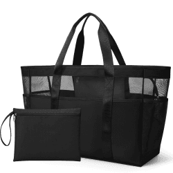 KALIDI Mesh Strandtasche XXL Familie, Strandtasche mit Reißverschluss Shopper Damen Groß Badetasche, Beach Bag Einkaufstaschen für Reisen Einkaufen und Alltag Schwarz-xxl Angebot bei HelloDeals